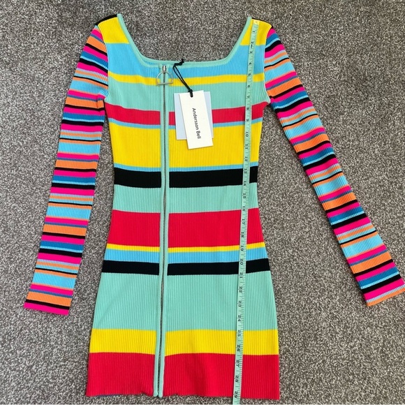ANDERSSON BELL Womens Multi Stripe Zip Up Knit Mini Dress XS New Barbie Unique - Picture 9 of 10